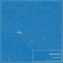 Blueprint US city map of Oneill, Nebraska.