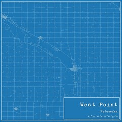 Blueprint US city map of West Point, Nebraska.