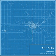 Blueprint US city map of Norfolk, Nebraska.