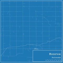 Blueprint US city map of Monroe, Nebraska.