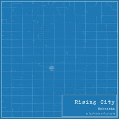 Blueprint US city map of Rising City, Nebraska.