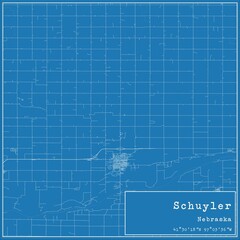 Blueprint US city map of Schuyler, Nebraska.