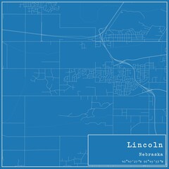 Blueprint US city map of Lincoln, Nebraska.