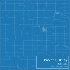 Blueprint US city map of Pawnee City, Nebraska.