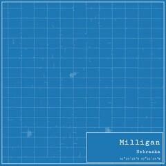 Blueprint US city map of Milligan, Nebraska.