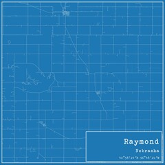 Blueprint US city map of Raymond, Nebraska.