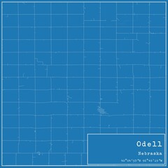 Blueprint US city map of Odell, Nebraska.