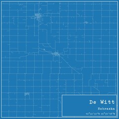 Blueprint US city map of De Witt, Nebraska.