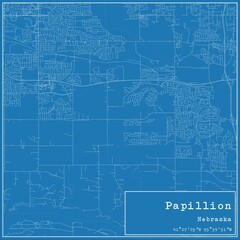 Blueprint US city map of Papillion, Nebraska.