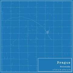 Blueprint US city map of Prague, Nebraska.