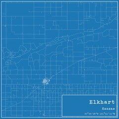 Blueprint US city map of Elkhart, Kansas.