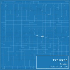 Obraz premium Blueprint US city map of Tribune, Kansas.