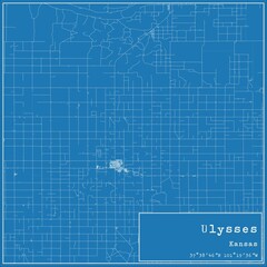 Blueprint US city map of Ulysses, Kansas.