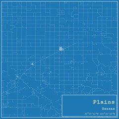 Obraz premium Blueprint US city map of Plains, Kansas.