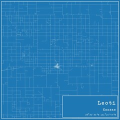 Blueprint US city map of Leoti, Kansas.