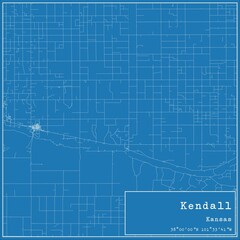 Blueprint US city map of Kendall, Kansas.