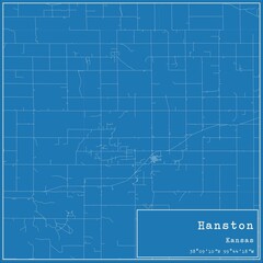 Blueprint US city map of Hanston, Kansas.