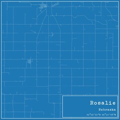 Obraz premium Blueprint US city map of Rosalie, Nebraska.