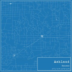 Blueprint US city map of Ashland, Kansas.