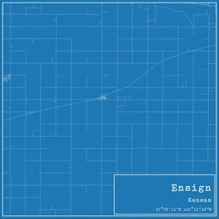 Blueprint US city map of Ensign, Kansas.