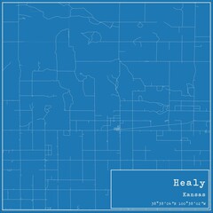 Blueprint US city map of Healy, Kansas.