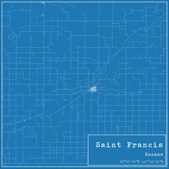 Blueprint US city map of Saint Francis, Kansas.