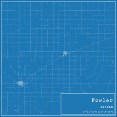 Obraz premium Blueprint US city map of Fowler, Kansas.