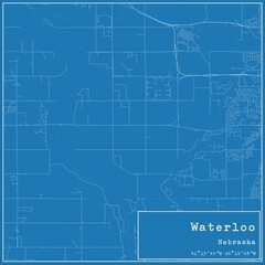 Blueprint US city map of Waterloo, Nebraska.