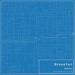 Fototapeta premium Blueprint US city map of Brewster, Kansas.