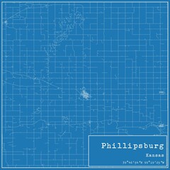 Blueprint US city map of Phillipsburg, Kansas.