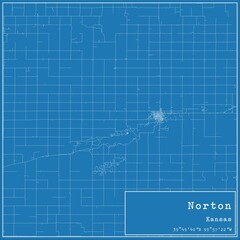 Blueprint US city map of Norton, Kansas.