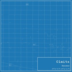 Blueprint US city map of Olmitz, Kansas.