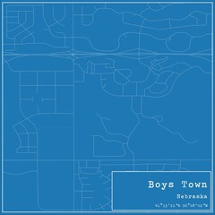 Blueprint US city map of Boys Town, Nebraska.