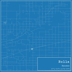 Blueprint US city map of Rolla, Kansas.
