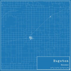Blueprint US city map of Hugoton, Kansas.