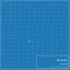 Obraz premium Blueprint US city map of Rozel, Kansas.