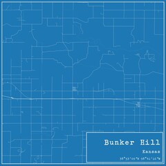 Blueprint US city map of Bunker Hill, Kansas.