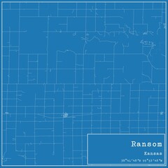 Obraz premium Blueprint US city map of Ransom, Kansas.