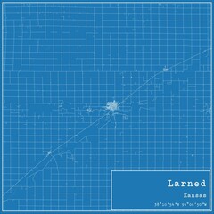 Blueprint US city map of Larned, Kansas.