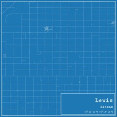Blueprint US city map of Lewis, Kansas.