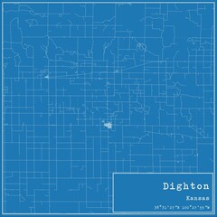 Blueprint US city map of Dighton, Kansas.