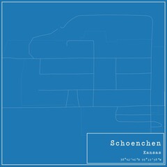Blueprint US city map of Schoenchen, Kansas.