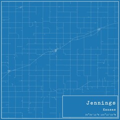 Blueprint US city map of Jennings, Kansas.