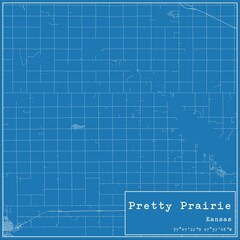 Blueprint US city map of Pretty Prairie, Kansas.