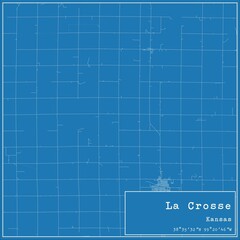 Blueprint US city map of La Crosse, Kansas.