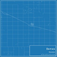 Blueprint US city map of Haven, Kansas.