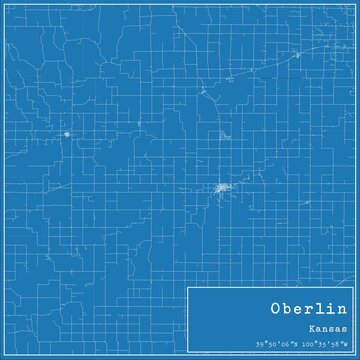 Blueprint US city map of Oberlin, Kansas.