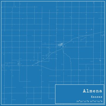 Blueprint US city map of Almena, Kansas.