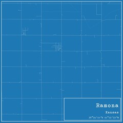 Blueprint US city map of Ramona, Kansas.