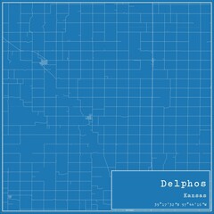 Blueprint US city map of Delphos, Kansas.
